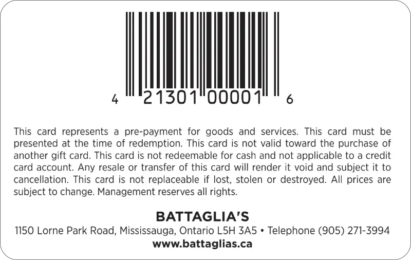 Battaglia's gift card