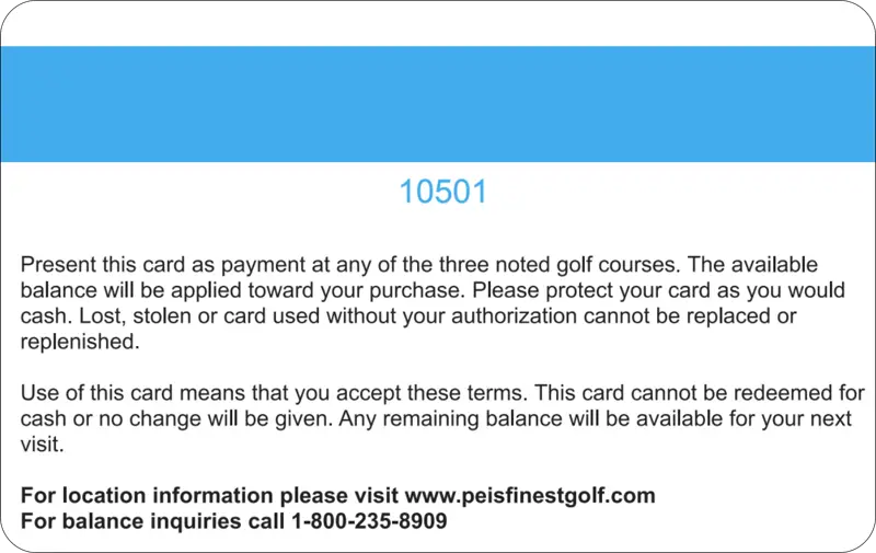 PEI’s Finest Golf Gift Card back