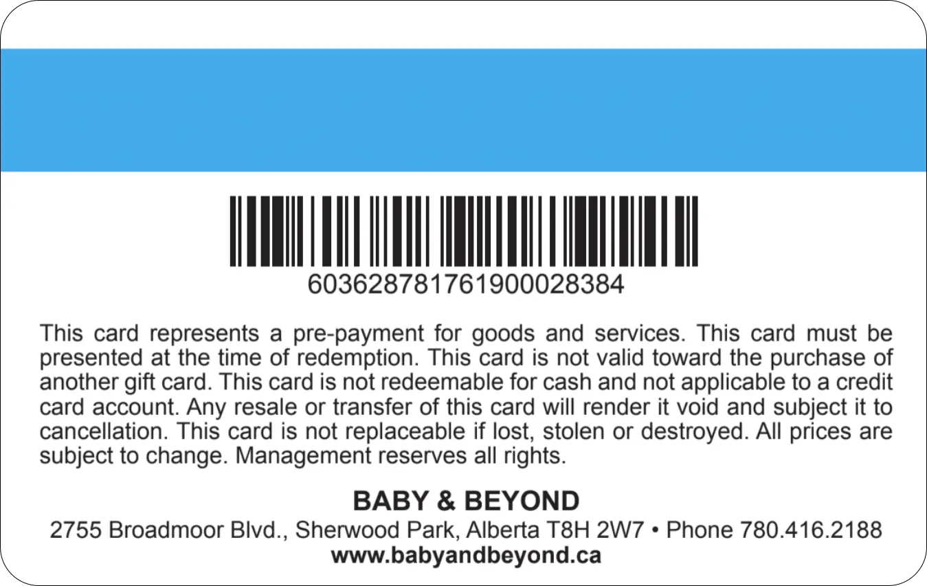 Baby & Beyond Gift Card back