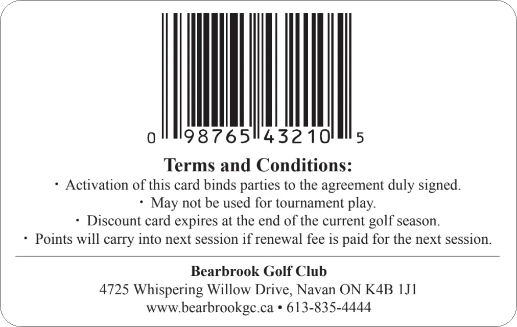Bearbrook Membership Card back